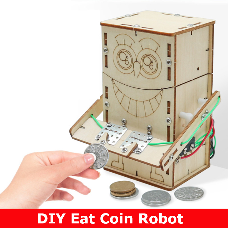 Science Robot - Drewniany elektryczny robot do jedzenia monet
